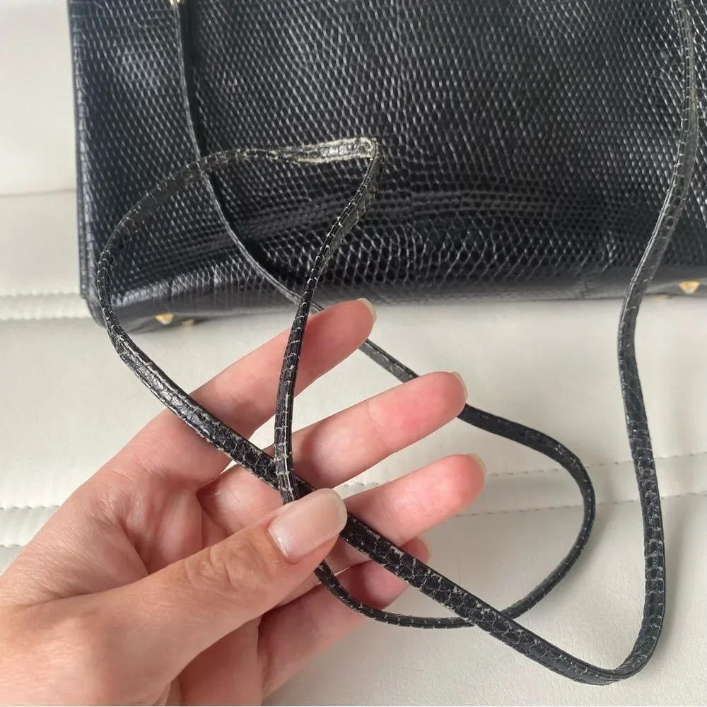 Vintage Judith Lieber Collection Piece Black Lizard Leather Purse Crossbody